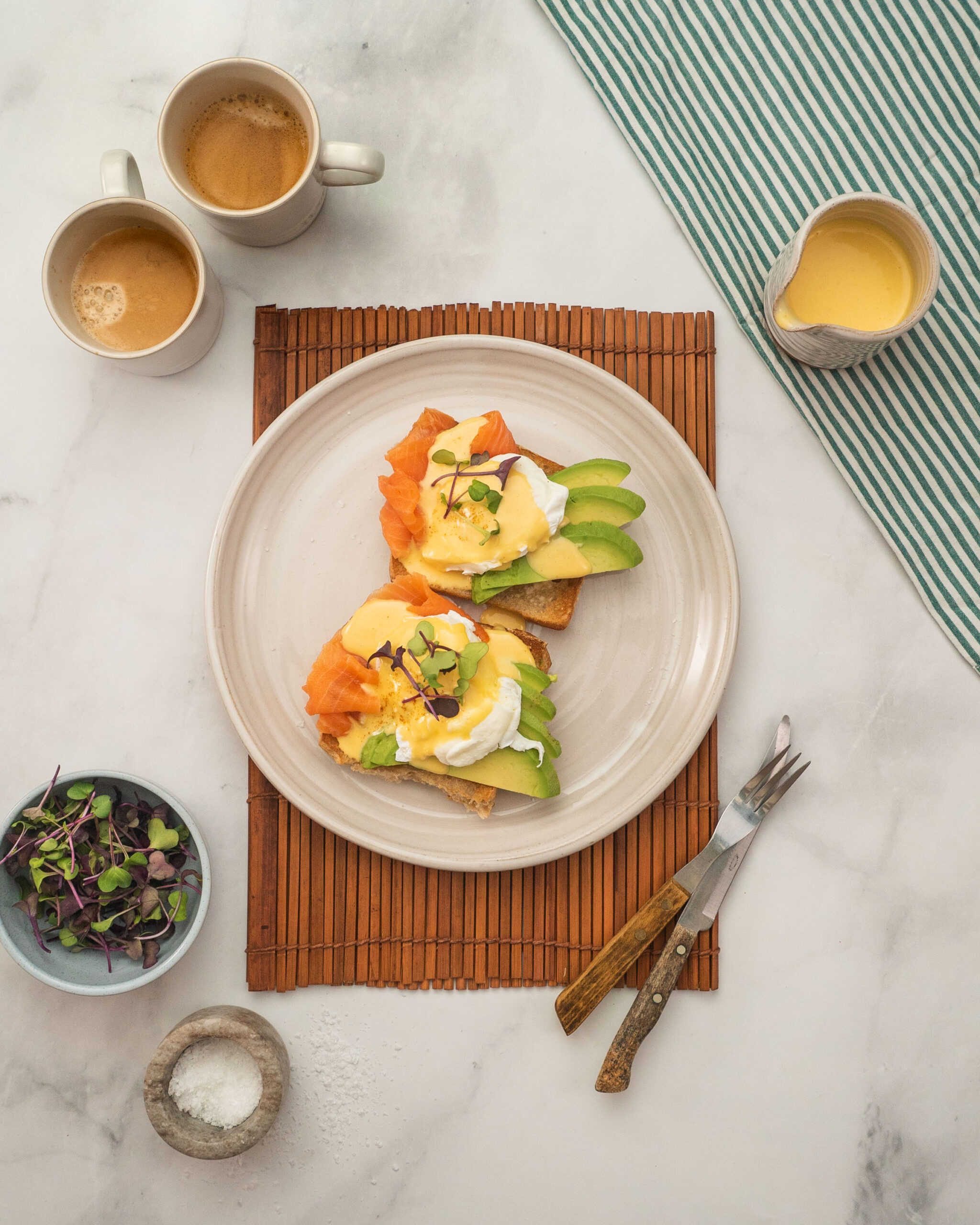 Smashed Avo Toast with Poached Eggs and Hollandaise Sauce recipe