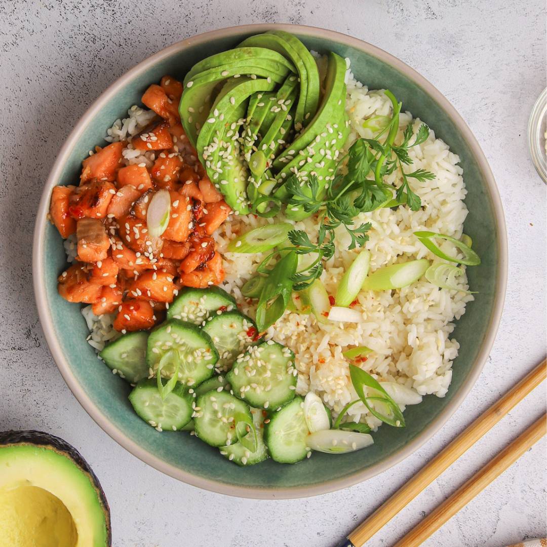 Hot honey salmon and avocado bowl - New Zealand Avocado